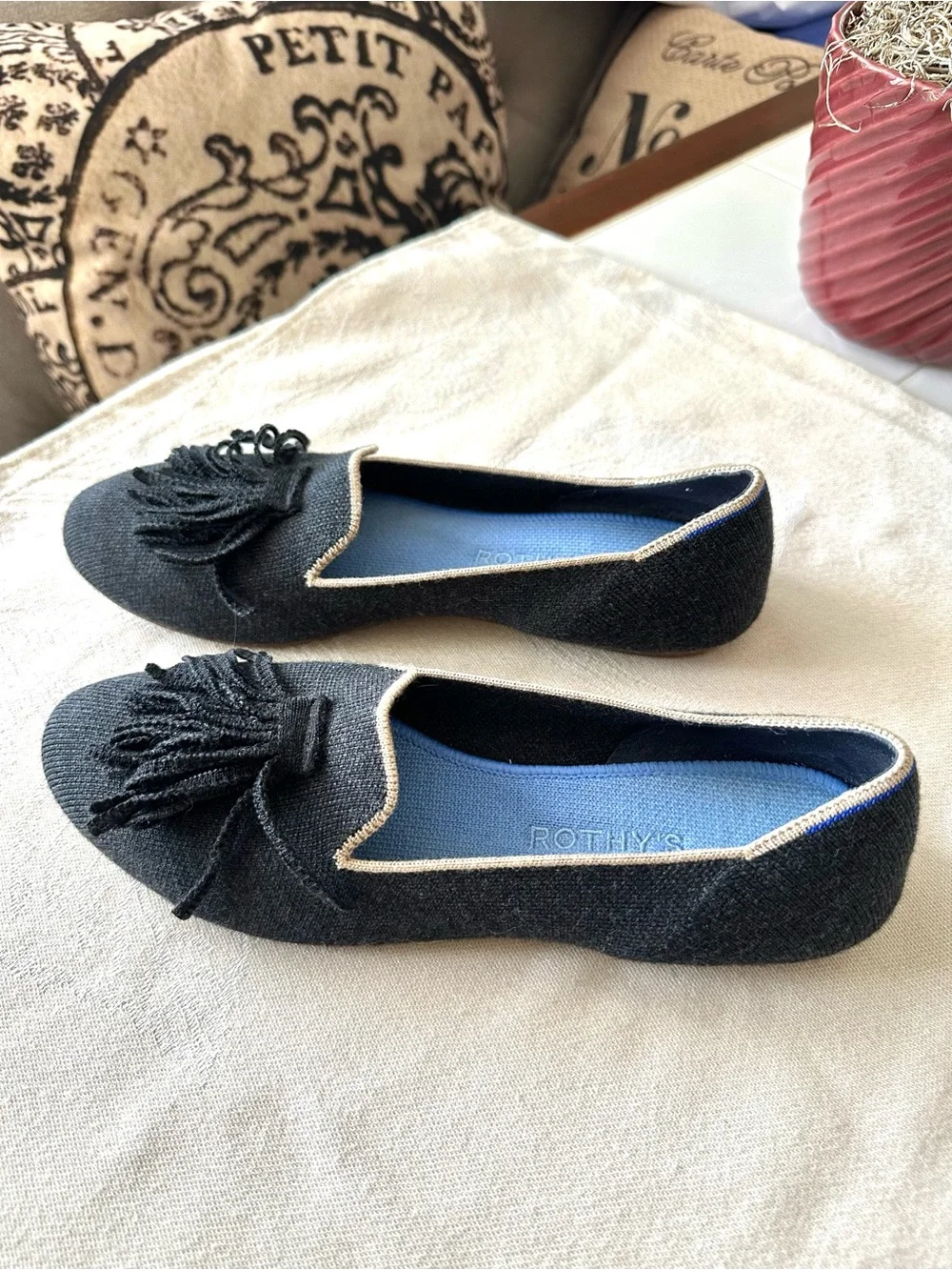 Rothy’s Merino Tassel Loafers Black Diamond Wool Women’s 9.5